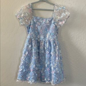 Rare Editions Light Blue Floral Sequin Party Dress